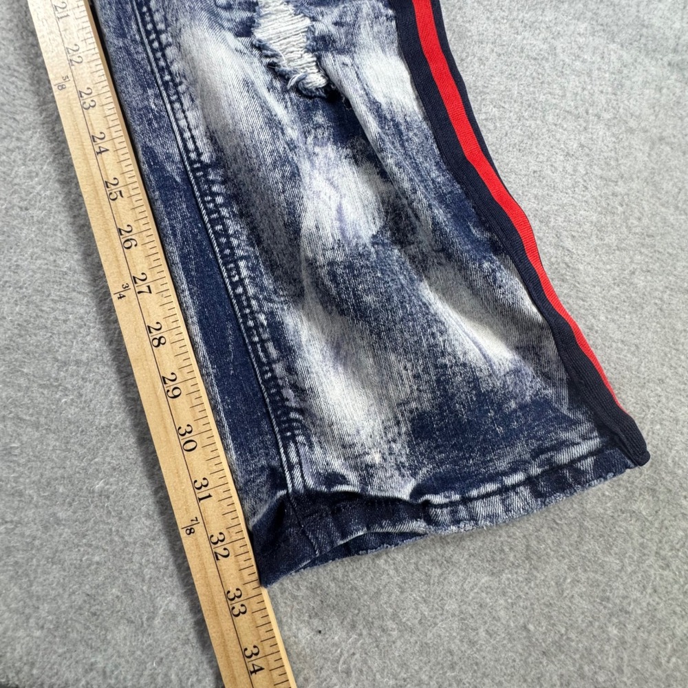 Makobi Biker Jeans Mens 44x32 Blue Acid Wash Distressed Side Stripe M1743 Moto - Picture 3 of 11